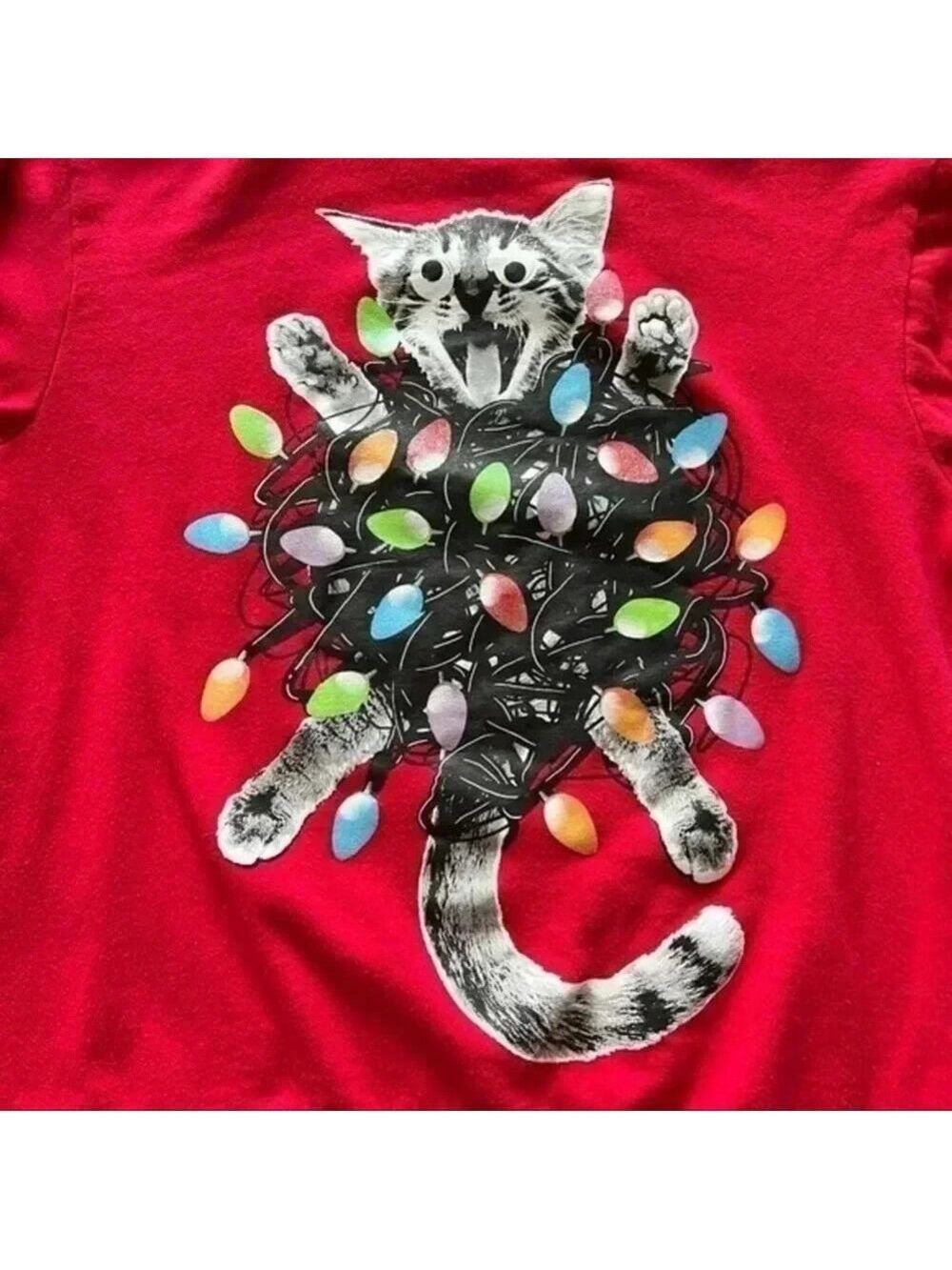 Mad Engine Women’s Christmas Tangled Cat Lights Ugly Xmas Sweatshirt Red… - Picture 8 of 8